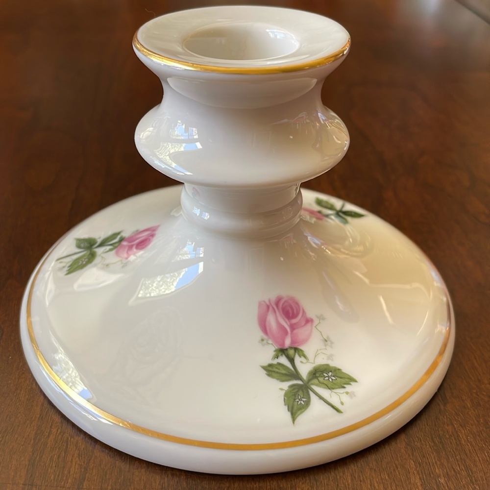 VTG Picard China USA hand decorated porcelain candle stick holder rose pattern